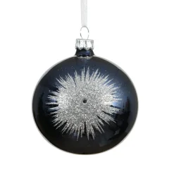 Boule De Noël|KAEMINGK Lot de 6 boules de Noël en verre (D80 mm) Etincelle d'hiver et Argent Bleu nuit