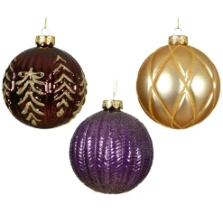 Boule De Noël|KAEMINGK Lot de 12 boules de Noël en verre (D100 mm) Rêverie Figue bordeaux et or Violet