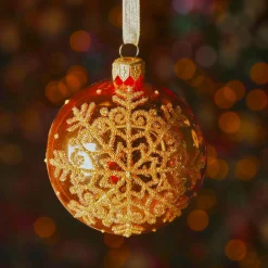 Boule De Noël|KAEMINGK Lot de 6 boules de Noël en verre (D80 mm) Flocon pailleté Orange