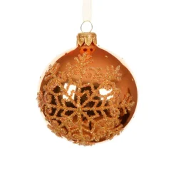 Boule De Noël|KAEMINGK Lot de 6 boules de Noël en verre (D80 mm) Flocon pailleté Orange