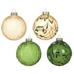 Boule De Noël|KAEMINGK Lot de 12 boules de Noël en verre (80 mm) Skellig transparente et cuivre Vert