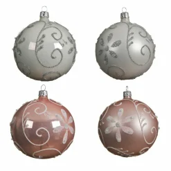 Boule De Noël|KAEMINGK Lot de 4 boules de Noël en verre (D100 mm) Floris Blanc/ Rose