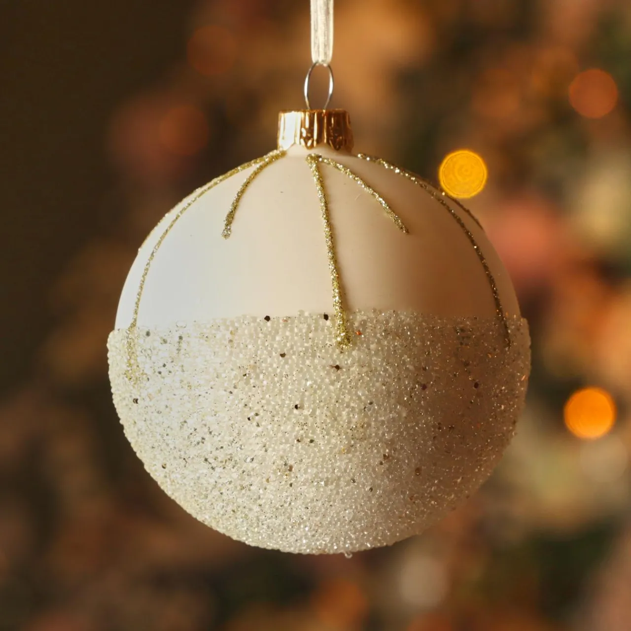 Boule De Noël|KAEMINGK Lot de 6 boules de Noël en verre (D80 mm) Ballotine Blanc laine