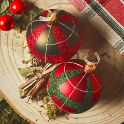 Boule De Noël|KAEMINGK Lot de 6 boules de Noël en verre (D80 mm) Ecossais et vert Rouge