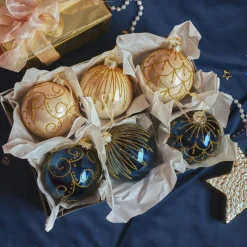 Boule De Noël|KAEMINGK Lot de 12 boules de Noël en verre (D80 mm) Palais de France et perle Bleu nuit