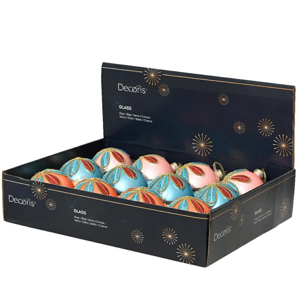 Boule De Noël|KAEMINGK Lot de 12 boules de Noël en verre (D80 mm) Pétales pailletées Multicolore