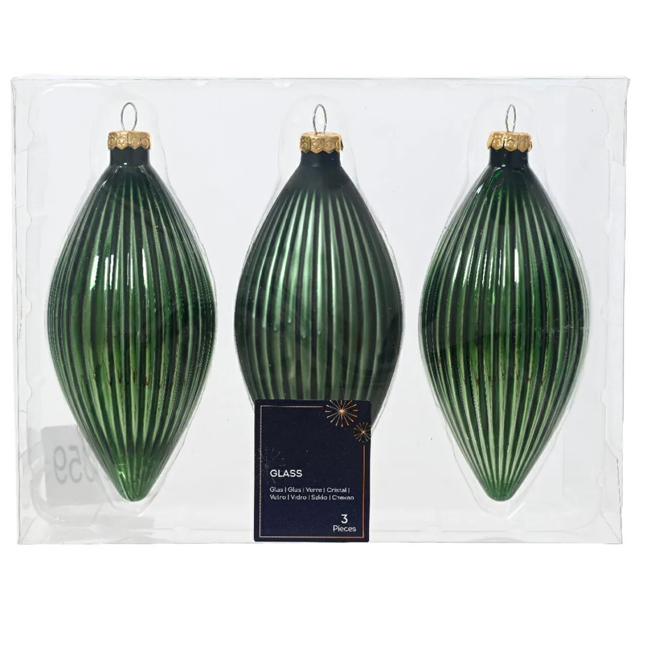 Boule De Noël|KAEMINGK Lot de 3 boules de Noël en verre (D60 mm) Goutte précieuse Vert sapin