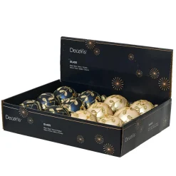 Boule De Noël|KAEMINGK Lot de 12 boules de Noël en verre (D80 mm) Feuilles d', bleu nuit et perle Or