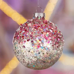 Boule De Noël|KAEMINGK Lot de 3 boules de Noël en verre (D80 mm) Pailletées Rose