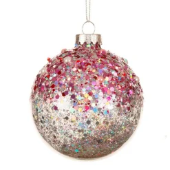 Boule De Noël|KAEMINGK Lot de 3 boules de Noël en verre (D80 mm) Pailletées Rose