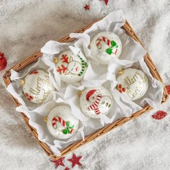 Boule De Noël|KOOPMAN Lot de 6 boules de Noël en verre (D100 mm) Mignonneries nacré Blanc
