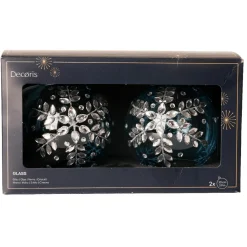 Boule De Noël|KAEMINGK Lot de 2 boules de Noël en verre (D100 mm) Glace de diamant Bleu Ciel