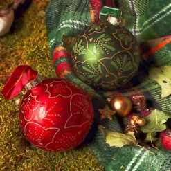 Boule De Noël|KAEMINGK Lot de 12 boules de Noël en verre (D80 mm) Gatsby Vert et rouge Vert sapin