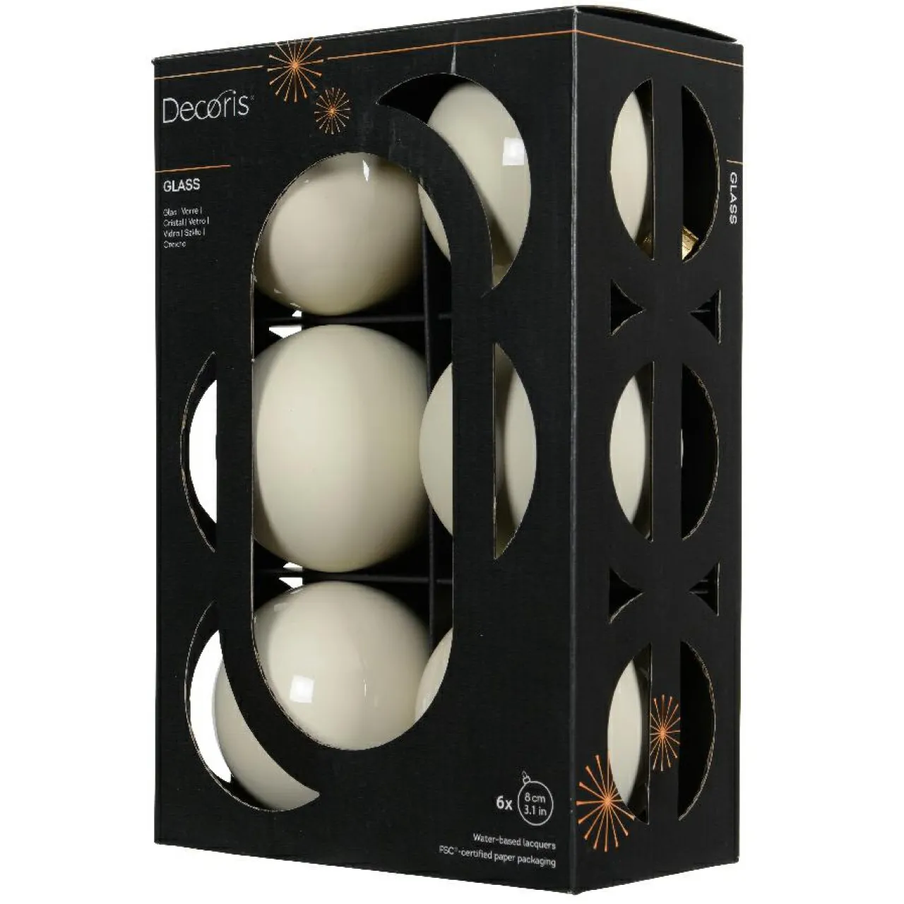 Boule De Noël|KAEMINGK Lot de 6 Boules de Noël en verre (D80 mm) Boréal Blanc laine