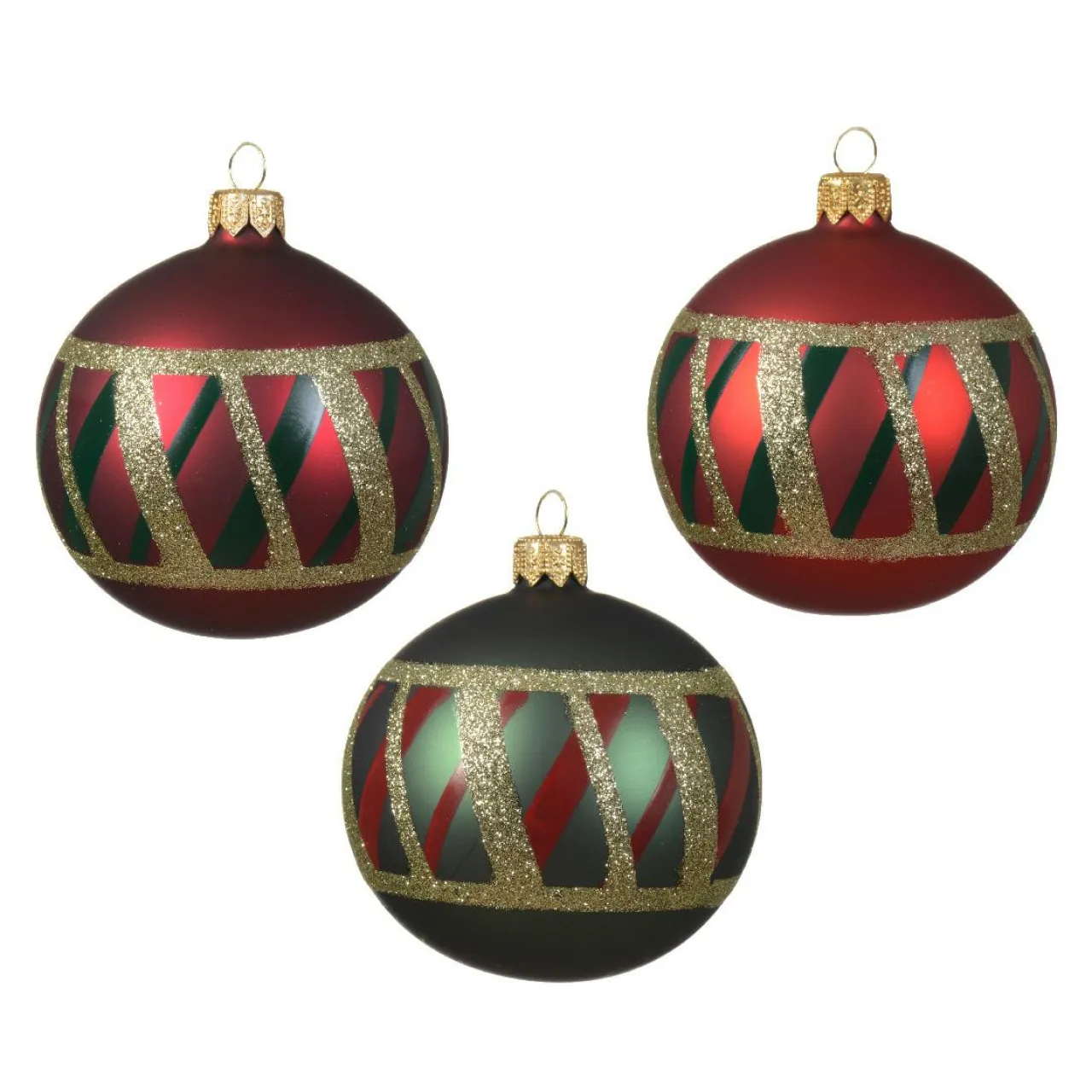 Boule De Noël|KAEMINGK Lot de 6 boules de Noël en verre (D80 mm) Carreaux Vert et Rouge