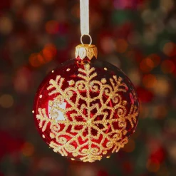 Boule De Noël|KAEMINGK Lot de 6 boules de Noël en verre (D80 mm) Flocon pailleté Bordeaux