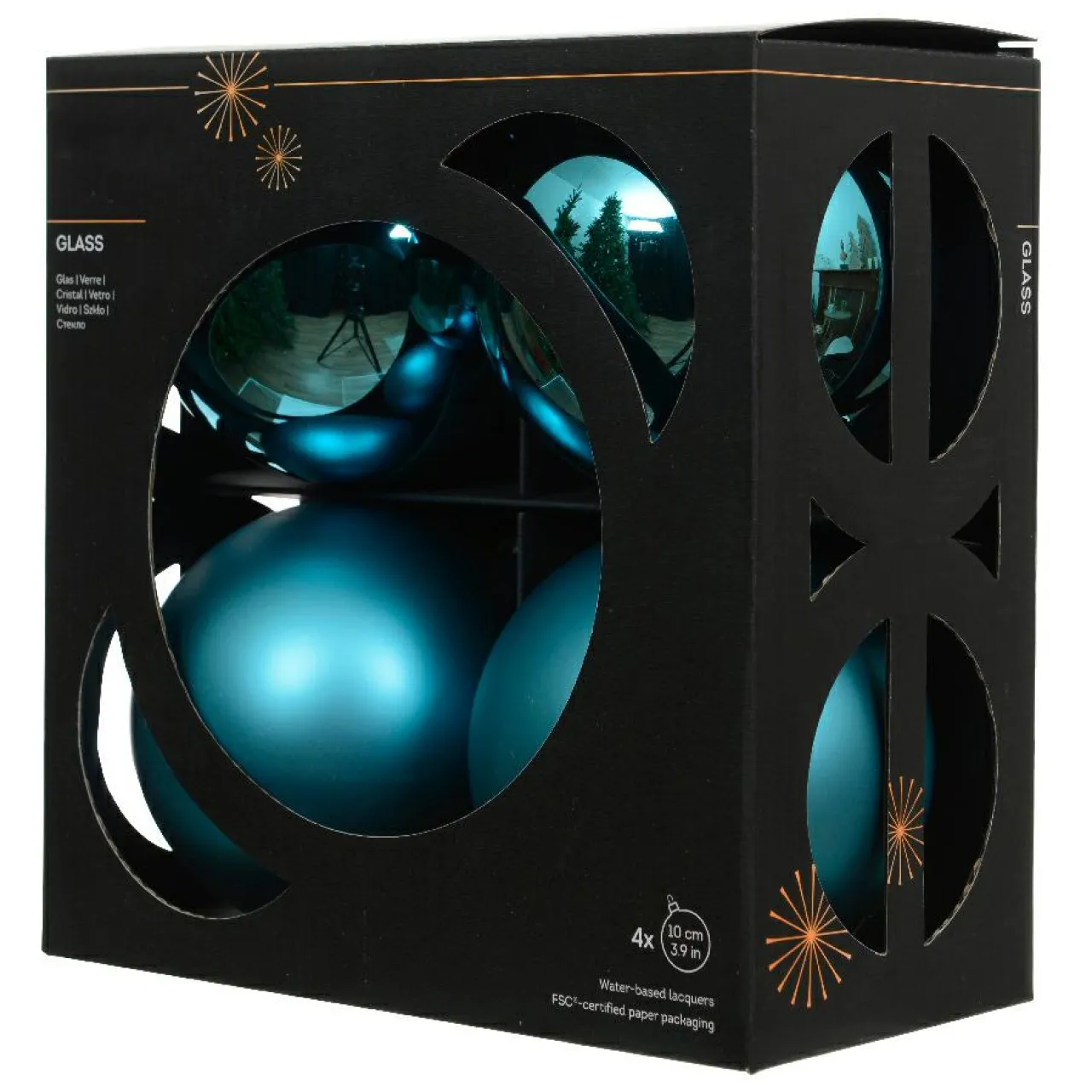 Boule De Noël|KAEMINGK Lot de 4 Boules de Noël en verre (D100 mm) Boréal Bleu pétillant