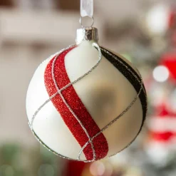 Boule De Noël|KAEMINGK Lot de 6 boules de Noël en verre (D80 mm) Torsades Carreaux d'hiver Blanc