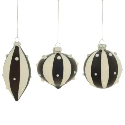 Boule De Noël|JJA Lot de 3 boules de Noël en verre (D80 mm) Carnaval d'Hiver et Blanc Noir