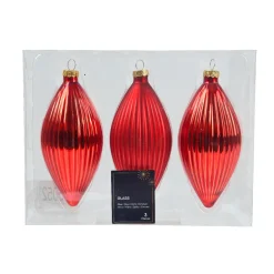 Boule De Noël|KAEMINGK Lot de 3 boules de Noël en verre (D60 mm) Goutte précieuse Rouge
