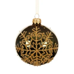 Boule De Noël|KAEMINGK Lot de 6 boules de Noël en verre (D80 mm) Flocon pailleté Vert sapin