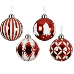 Boule De Noël|KAEMINGK Lot de 12 boules de Noël en verre (D80 mm) Cirque enchanté et Blanc Rouge