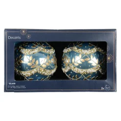 Boule De Noël|KAEMINGK Lot de 2 boules de Noël en verre (D100 mm) Perle glacée Bleu