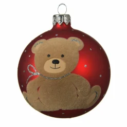 Boule De Noël|KAEMINGK Lot de 6 boules de Noël en verre (D80 mm) Teddy Rouge