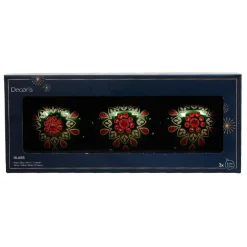 Boule De Noël|KAEMINGK Lot de 3 boules de Noël en verre (D80 mm) Folk Flower Vert