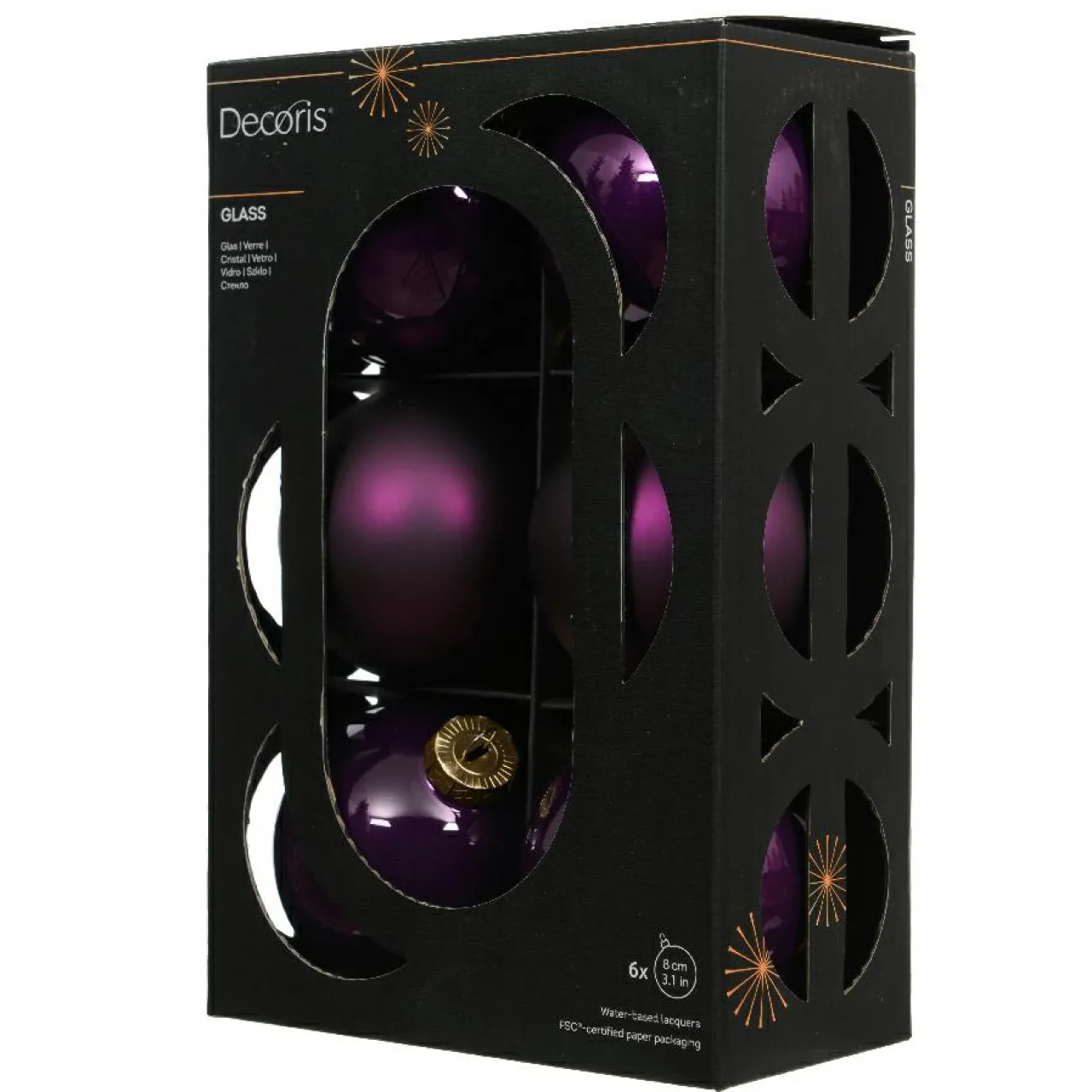 Boule De Noël|KAEMINGK Lot de 6 boules de Noël en verre (D80 mm) Boréal Figue Violet