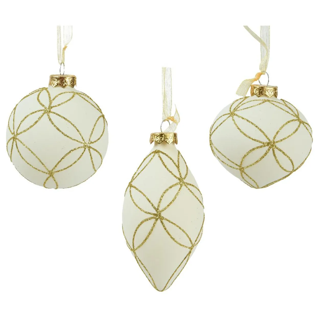 Boule De Noël|KAEMINGK Lot de 12 boules de Noël en verre (D80 mm) Paris pailleté Blanc laine