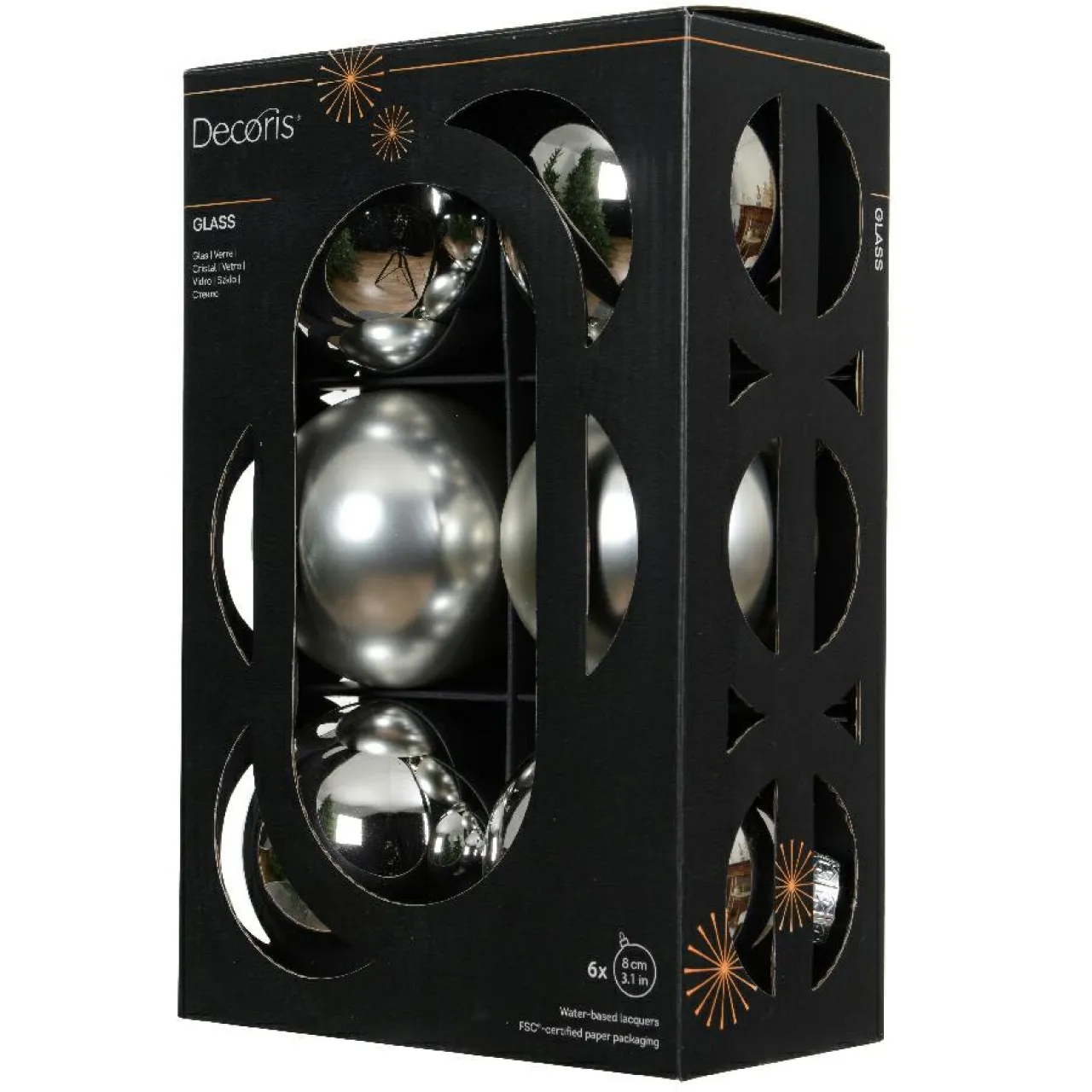 Boule De Noël|KAEMINGK Lot de 6 boules de Noël en verre (D80 mm) Boréal Argent