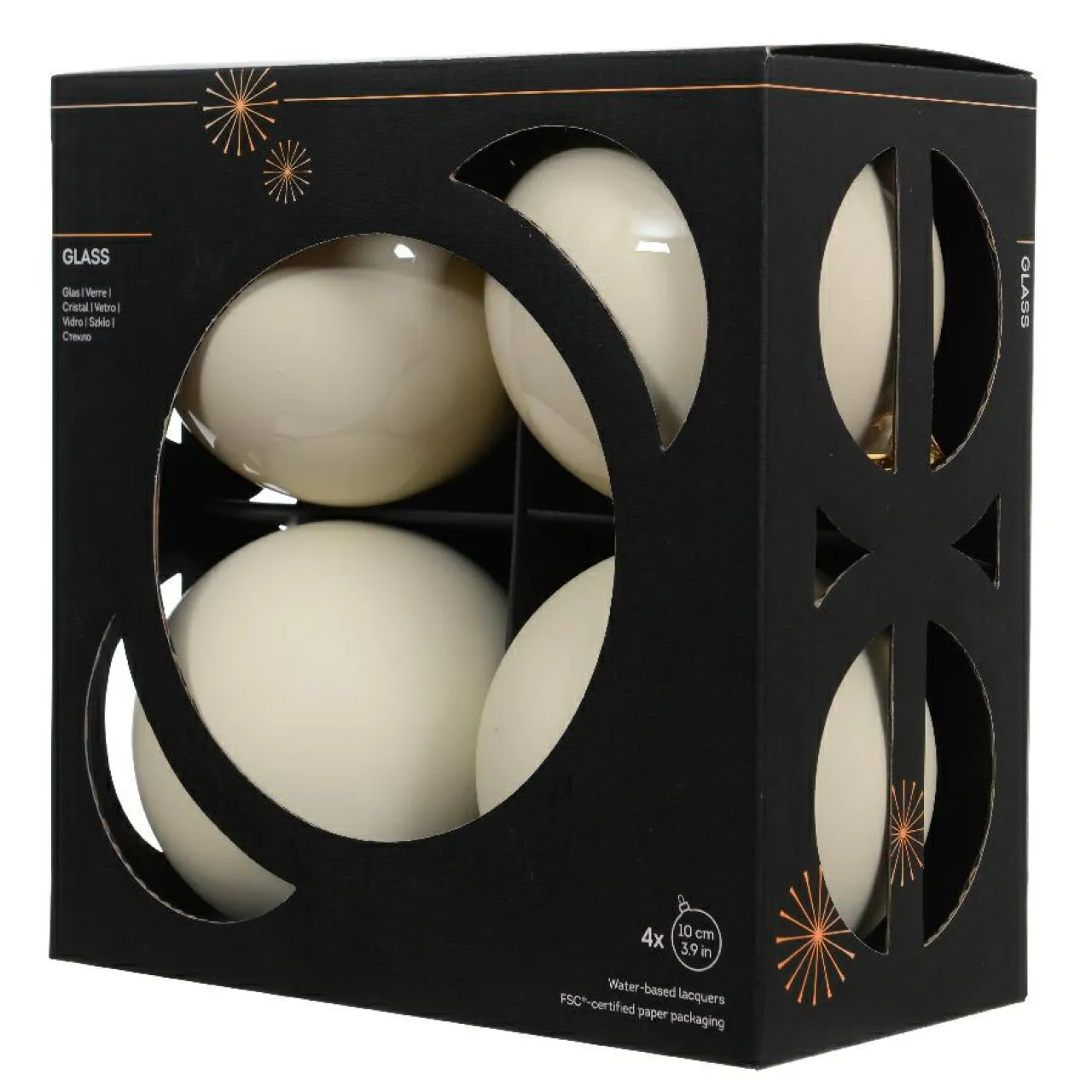 Boule De Noël|KAEMINGK Lot de 4 boules de Noël en verre (D100 mm) Boréal Blanc laine