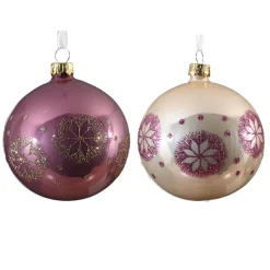 Boule De Noël|KAEMINGK Lot de 6 boules de Noël en verre (D80 mm) Médaillon de neige et perle Rose