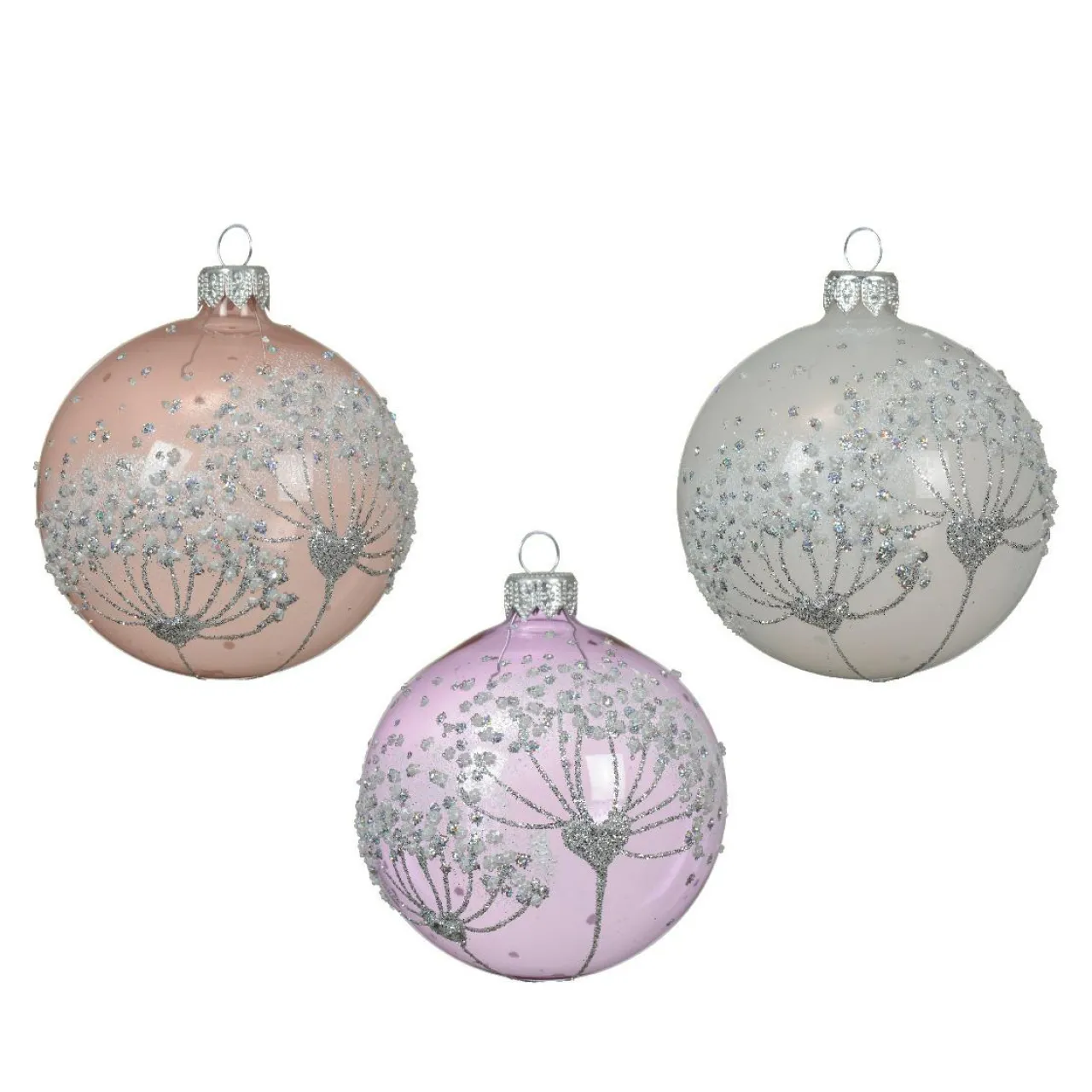 Boule De Noël|KAEMINGK Lot de 6 boules de Noël en verre (D80 mm) Berce du Caucase Perle et Lilas Violet