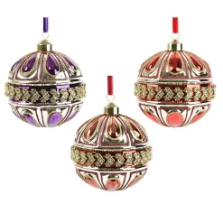 Boule De Noël|KAEMINGK Lot de 12 boules de Noël en verre (D100mm) Diamant Rocaille Rouge et Violet
