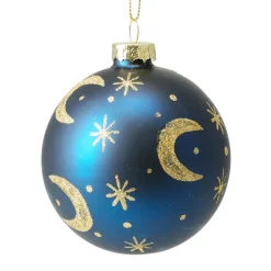 Boule De Noël|KOOPMAN Lot de 12 boules de Noël en verre (D80 mm) Moon nuit et doré Bleu