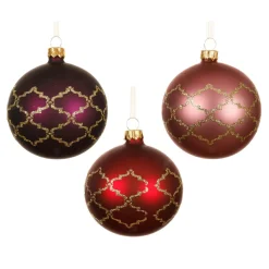Boule De Noël|KAEMINGK Lot de 6 boules de Noël en verre (D80 mm) Art Déco assorti Rouge