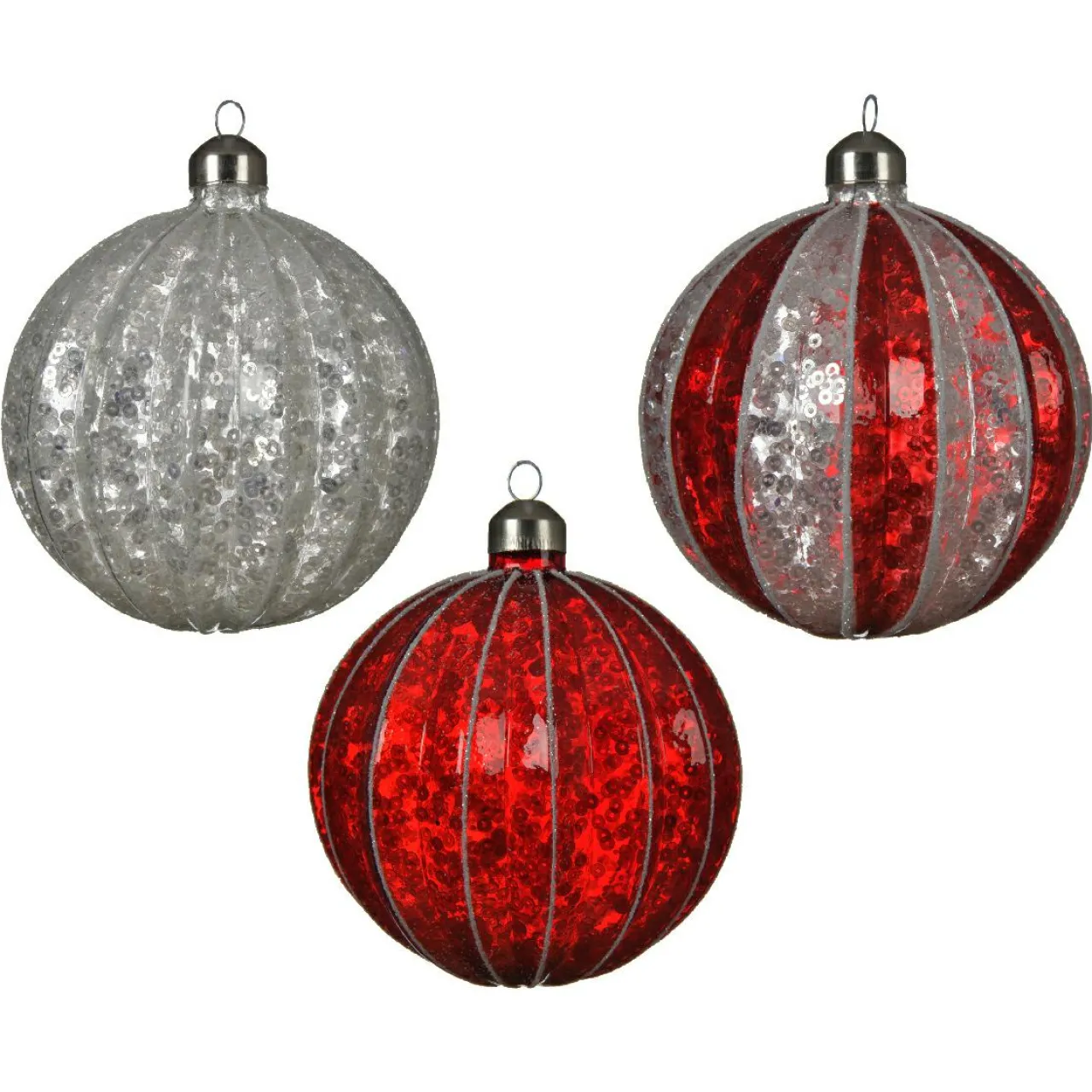 Boule De Noël|KAEMINGK Lot de 12 boules de Noël en verre (D100 mm) Sequins festifs et rouge Argent