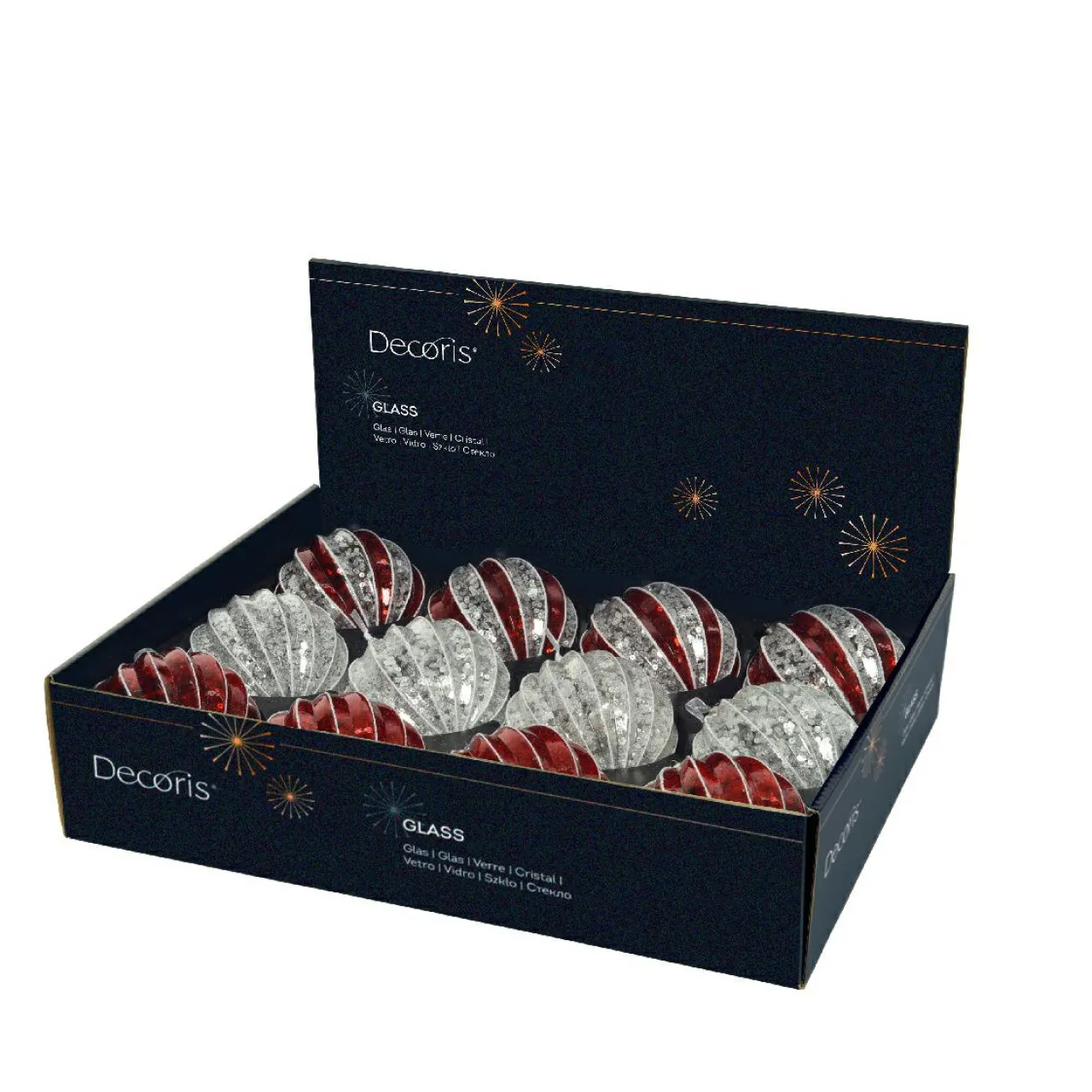 Boule De Noël|KAEMINGK Lot de 12 boules de Noël en verre (D100 mm) Sequins festifs et rouge Argent