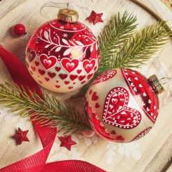 Boule De Noël|KAEMINGK Lot de 12 boules de Noël en verre (D80 mm) Cœur de Noël Rouge