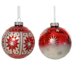 Boule De Noël|KAEMINGK Lot de 12 boules de Noël en verre (D80 mm) Meribel pailleté argent Rouge