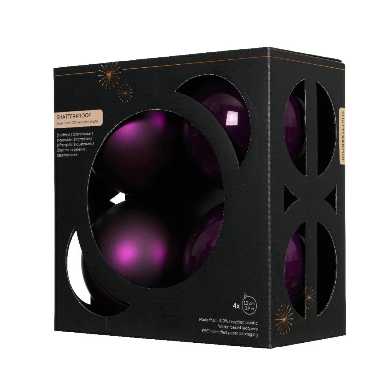 Boule De Noël|KAEMINGK Lot de 4 boules de Noël unies (D100 mm) Aravis Figue Violet