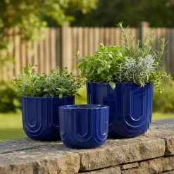 Déco Extérieur Et Cache-Pot|Déco Extérieur Et Cache-Pot|EMINZA Lot de 3 cache-pots d'extérieur ronds (H36-30-24 cm) Milo Bleu roi