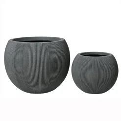 Déco Extérieur Et Cache-Pot|Déco Extérieur Et Cache-Pot|EMINZA Lot de 2 cache-pots d'extérieur ronds (H41-30 cm) Lennox strié Gris Anthracite