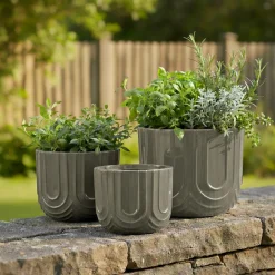 Déco Extérieur Et Cache-Pot|Déco Extérieur Et Cache-Pot|EMINZA Lot de 3 cache-pots d'extérieur ronds (H36-30-24 cm) Milo Gris