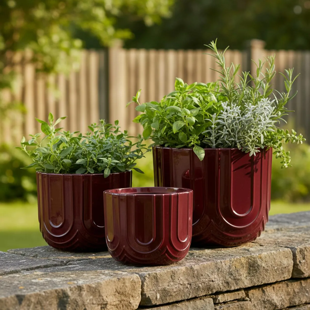 Déco Extérieur Et Cache-Pot|Déco Extérieur Et Cache-Pot|EMINZA Lot de 3 cache-pots d'extérieur ronds (H36-30-24 cm) Milo Bordeaux