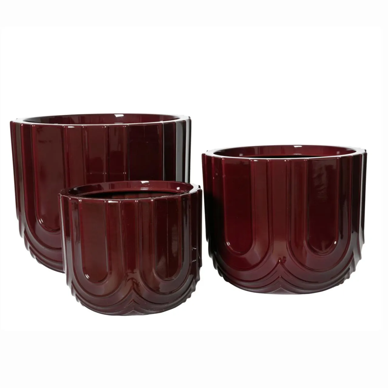 Déco Extérieur Et Cache-Pot|Déco Extérieur Et Cache-Pot|EMINZA Lot de 3 cache-pots d'extérieur ronds (H36-30-24 cm) Milo Bordeaux