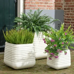 Déco Extérieur Et Cache-Pot|Déco Extérieur Et Cache-Pot|EMINZA Lot de 3 cache-pots d'extérieur carrés (H49-37-27 cm) Jamie Blanc