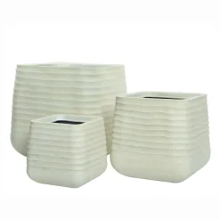 Déco Extérieur Et Cache-Pot|Déco Extérieur Et Cache-Pot|EMINZA Lot de 3 cache-pots d'extérieur carrés (H49-37-27 cm) Jamie Blanc